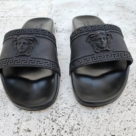 Versace Men Sandal Shoe MEDUSA Black Slide Sandal Size 7.5US Made in Italy Auth main image 11